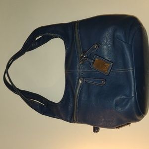 Tignanello Peacock Blue Pebble Leather Double-handle Shoulder Bag AND Wallet Set